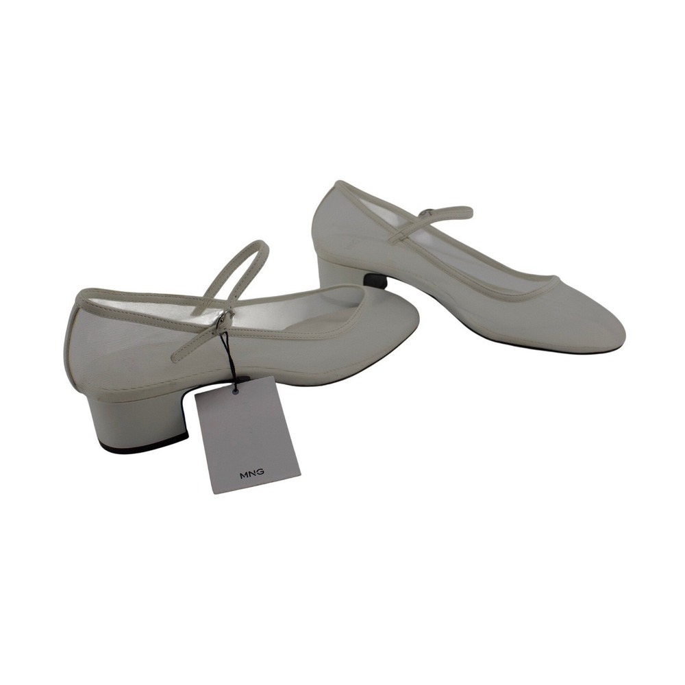 Mango MNG White Mesh Mary Jane Block Heels Bride‎ Wedding Coquette Size 40 US 9